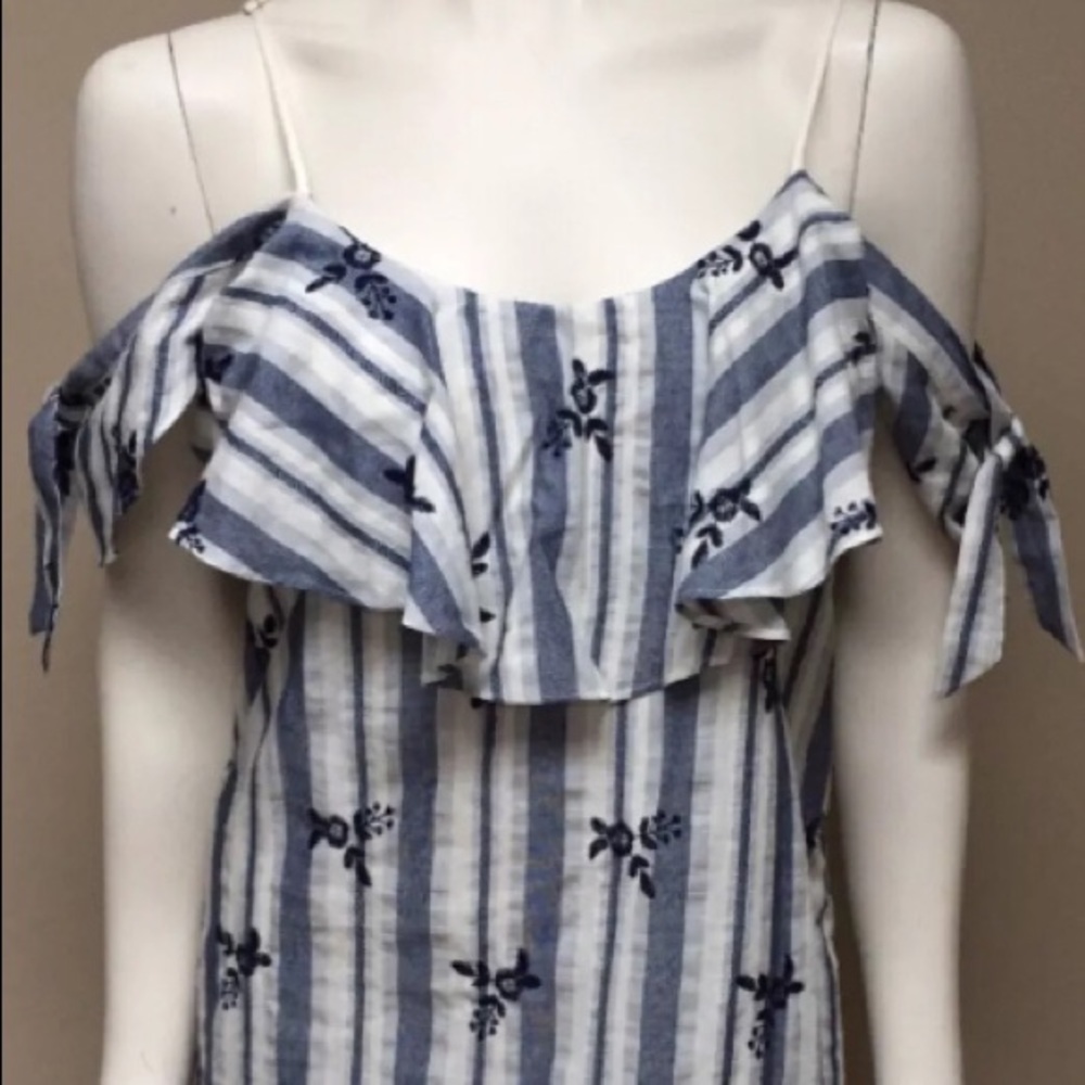 MISA LA Blue Stripe Floral Shoulder Dress M